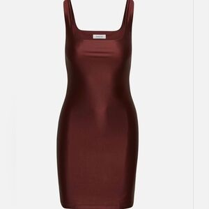 Aritzia Babaton Satinette Squareneck Tank Mini Dress Medium Spiced Burgundy